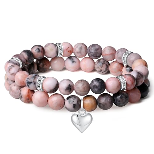 Herz-Armband für Frauen, Heilkristalle, 8 mm, Liebes-Charm-Armband für Frauen, Naturstein, Stretch-Perlen, Armband, Geschenke für Frauen, 2 Stück von UBJSFASASND