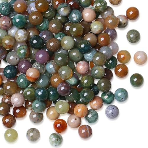 Indische Achat-Perlen, 8 mm, natürliche Kristallperlen, rund, Polierstein-Perlen, echte Edelsteinperlen für DIY-Schmuckherstellung, 47 Stück von UBJSFASASND