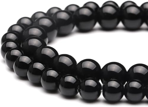 Natürliche Edelsteinperlen zur Schmuckherstellung, 6 mm, schwarzer Onyx, poliert, rund, glatte Steinperlen, echte Steinperlen für Armband, Halskette, 38,1 cm (15 Zoll) (schwarzer Onyx, 6 mm) von UBJSFASASND