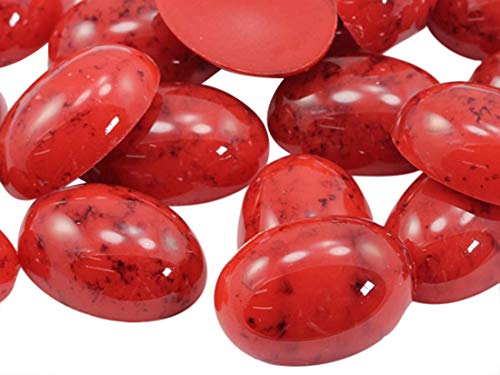 Ovale Marmor-Acrylperlen-Cabochons mit flacher Rückseite, Kunststoff-Strasssteine, Perlen, Edelsteine, Verzierungen für Schmuck, Handwerk, Kostüme, Karteneinladungen, Cosplay (rote Koralle H615, 25 x von UBJSFASASND