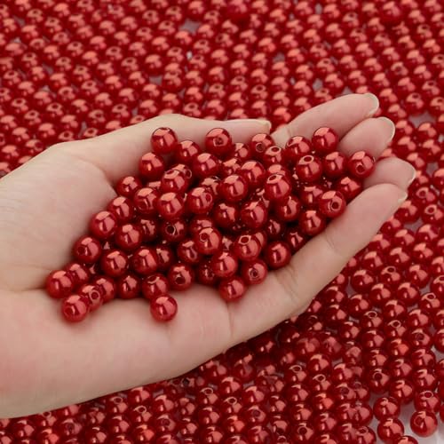 Rote Perlen zum Basteln, 8 mm, Kunststoffperlen mit Loch, 500 Stück, künstliche Perlen für Hochzeitsdekoration, Großpackung für Schmuckherstellung, DIY, Armband, Halsketten, Ohrringe von UBJSFASASND