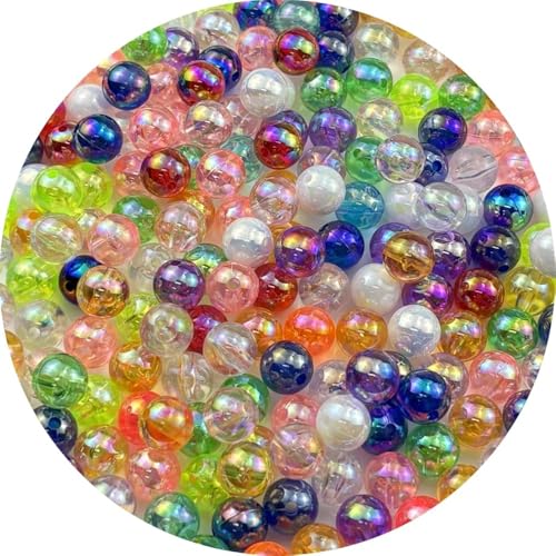 Runde Acrylperlen, 10 mm, AB-Farben, Acrylperlen, runde Abstandshalter-Perlen mit Loch für DIY-Armbänder, Halsketten, Schmuckherstellung, Handarbeit, 200 Stück (gemischte Farben) von UBJSFASASND