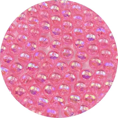 Runde Acrylperlen, 12 mm, AB-Farben, Acrylperlen, runde Abstandshalter-Perlen mit Loch für DIY-Armbänder, Halsketten, Schmuckherstellung, Handarbeit, 100 Stück (Pink AB) von UBJSFASASND