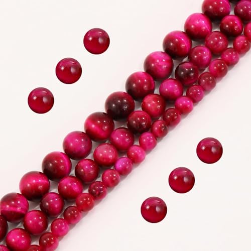 Tigerauge-Perlen, 8 mm, natürliche Magenta, runde Edelsteinperlen, lose Perlen für Schmuckherstellung, 108 Stück von UBJSFASASND