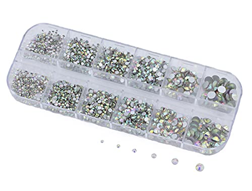 Über 2100 Stück Kristall-AB-Kristalle mit flacher Rückseite, Glas-Strasssteine für Nagelkunst-Set, 6 Größen (1,4 mm – 4,8 mm) von UBJSFASASND