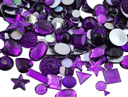 Violette Schmucksteine zum Basteln, Amethyst, Acryl, flache Rückseite, verschiedene Größen und Formen, Cosplay-Verzierungen, Juwelen für Schmuck, Großpackung (180 g) von UBJSFASASND