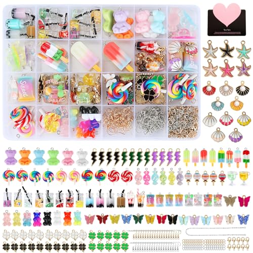 UCAMP 394 Charms Anhänger Set,Schmuck Selber Machen Set,Charms Schmetterling Bubble Tea Anhänger Schlüsselanhänger Gummibärchen Ohrringe DIY Geschen Geschenke,für Mädchen,DIY Hochzeit Basteln von UCAMP