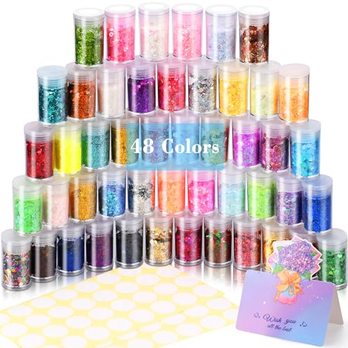 UCAMP Glitzerpulver Set,48 Farben Glitzer Make up Set,Bunte Glitter Glitzer Pulver,Glitzerpuder Zum Basteln für Make-up,Karten,Nagelkunst,Kerzen Gießen,Party,DIY,Musik Festival,Chunky Glitter von UCAMP