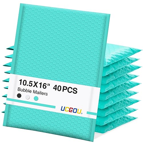 UCGOU Bubble Mailers 10.5x16 Inch 40 Pack, Large Padded Envelopes Teal Waterproof Packaging Bags for Shipping, Self Seal Strong Adhesion Mailing Bubble Envelopes for Jewelry Makeup Supplies von UCGOU