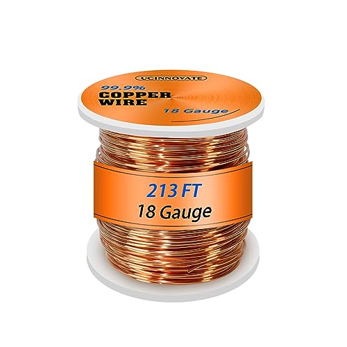 UCINNOVATE Kupferdraht, 18 Gauge, 99,9 % reiner Kupferdraht, 18 AWG, weicher, blanker Kupferdraht, 65 m Spule von UCINNOVATE