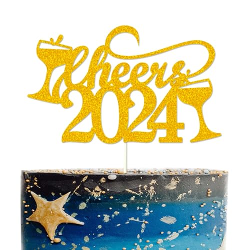 Gold Glitzer Cheers to 2023 Cake Topper, Happy New Year 2023 Cake Picks Goodbye 2022 Hello 2023 Kuchendekorationen, für 2023 Silvester Urlaubsparty von UCITY