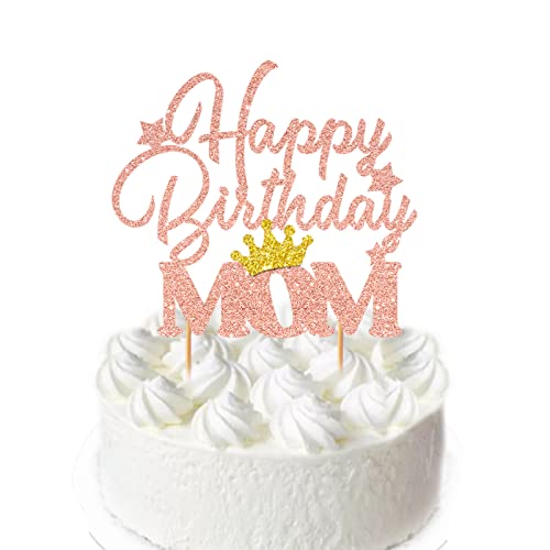 Ucity Happy Birthday Mom Cake Topper, Rose Gold Glitter Muttergeburtstag Kuchen Picks für Muttertag Mutter Frauen Geburtstag Party Kuchen Dekorationen Zubehör von UCITY