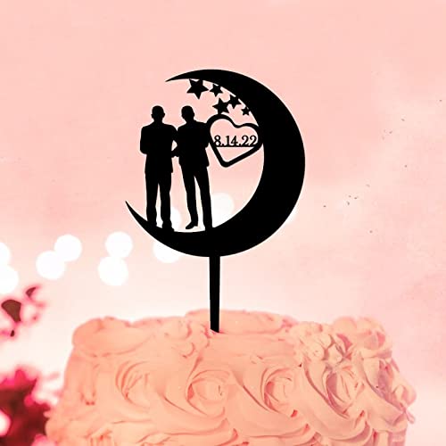 Mr & Mr Silhouette Hochzeitstortenaufsatz Mond Sterne Acryl Schwarz Romantik Gay His And His Wedding Cake Topper Silhouette Love Gay Wedding Party Favors Personalisierte Männer Hochzeitsgeschenke 15,2 von UDCRZ