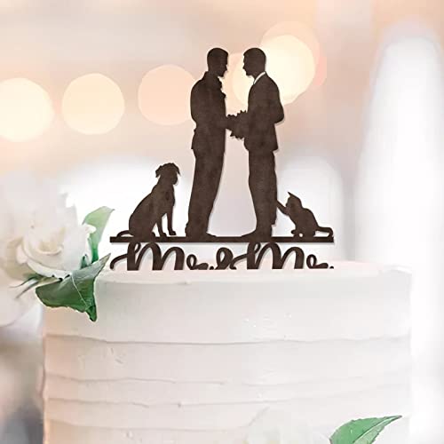 Wood Mr & Mr Wedding Cake Topper Silhouette With Dog Cat Groom And Groom Funny Cake Topper LGBT Wedding Party Favors Customize Name Est Date Gay Couple Gifts von UDCRZ