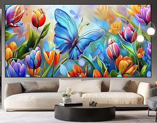 Diamond Painting Blau Schmetterling diamond painting erwachsene groß xxl 120 x 50 cm 5D Diamant malerei Set Full Square Kristall Strass DIY Stickerei Kreuzstich Diamond Art für Home Dekor Gifts H62 von UDERUI