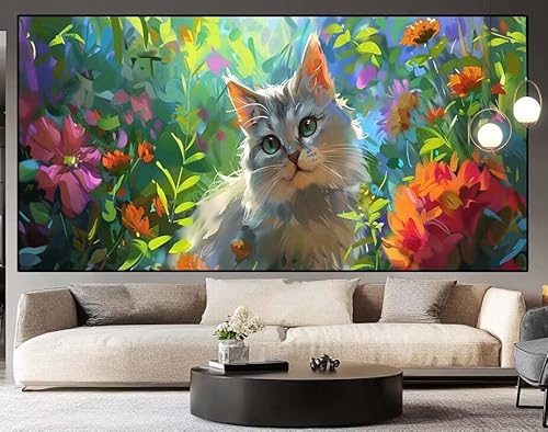 Diamond Painting Garten Katze diamond painting erwachsene groß xxl 130 x 60 cm 5D Diamant malerei Set Full Square Kristall Strass DIY Stickerei Kreuzstich Diamond Art Kunst für Home Dekor Gifts H31 von UDERUI