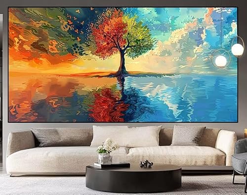 Diamond Painting Groß 100x40cm Vier Jahreszeiten Baum Diamant Painting Bilder Erwachsene Malen nach Zahlen Landschaft DIY Square diamond painting zubehör Set，Wohnzimmer und Schlafzimmer Wanddeko J35 von UDERUI