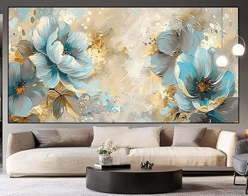 Diamond Painting Groß xxl 100 x 40 cm Blau Diamant Painting Bilder Erwachsene Malen nach Zahlen Blume DIY Voll Square bohrer diamond painting zubehör Set für Wohnzimmer und Schlafzimmer Wanddeko H63 von UDERUI