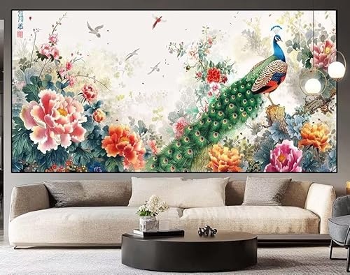 Diamond Painting Groß xxl 100 x 40 cm Blume Diamant Painting Bilder Erwachsene Malen nach Zahlen Pfau DIY Voll Square bohrer diamond painting zubehör Set für Wohnzimmer und Schlafzimmer Wanddeko H26 von UDERUI