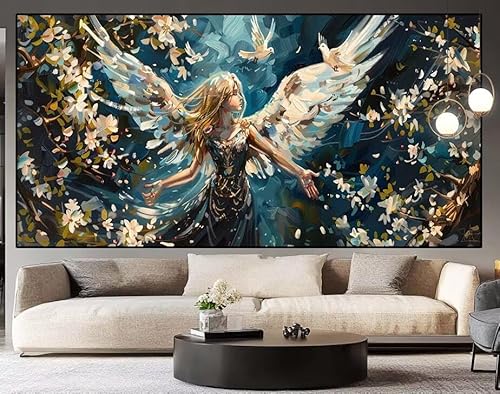 Diamond Painting Groß xxl 100 x 40 cm Engel Diamant Painting Bilder Erwachsene Malen nach Zahlen Blume DIY Voll Square bohrer diamond painting zubehör Set für Wohnzimmer und Schlafzimmer Wanddeko J41 von UDERUI