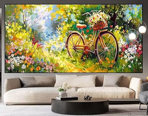 Diamond Painting Groß xxl 100 x 40 cm Fahrrad Diamant Painting Bilder Erwachsene Malen nach Zahlen Garten DIY Voll Square diamond painting zubehör Set für Wohnzimmer und Schlafzimmer Wanddeko K5 von UDERUI