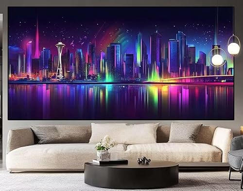 Diamond Painting Groß xxl 100 x 40 cm Farbe Diamant Painting Bilder Erwachsene Malen nach Zahlen Stadt DIY Voll Square bohrer diamond painting zubehör Set für Wohnzimmer und Schlafzimmer Wanddeko F9 von UDERUI