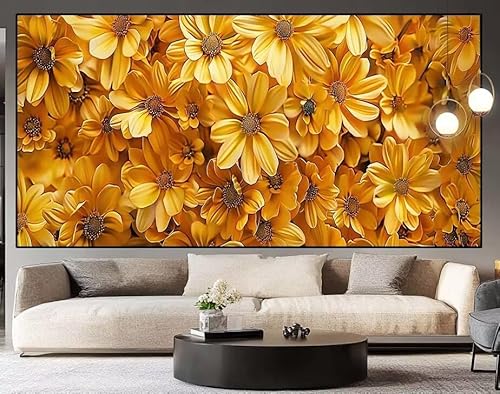 Diamond Painting Groß xxl 100 x 40 cm Gelb Diamant Painting Bilder Erwachsene Malen nach Zahlen Blume DIY Voll Square bohrer diamond painting zubehör Set für Wohnzimmer und Schlafzimmer Wanddeko H36 von UDERUI