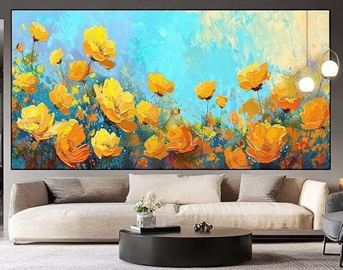 Diamond Painting Groß xxl 100 x 40 cm Gelb Diamant Painting Bilder Erwachsene Malen nach Zahlen Blume DIY Voll Square bohrer diamond painting zubehör Set für Wohnzimmer und Schlafzimmer Wanddeko H35 von UDERUI