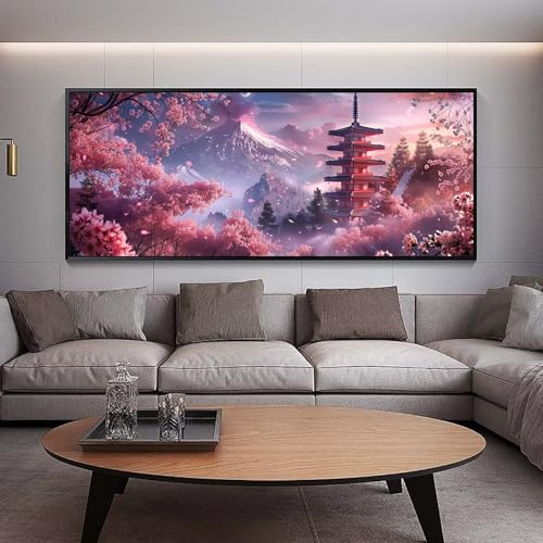 Diamond Painting Groß xxl 100 x 40 cm Japan Diamant Painting Bilder Erwachsene Malen nach Zahlen Kirschblüte DIY Voll Square diamond painting zubehör Set für Wohnzimmer und Schlafzimmer Wanddeko B12 von UDERUI