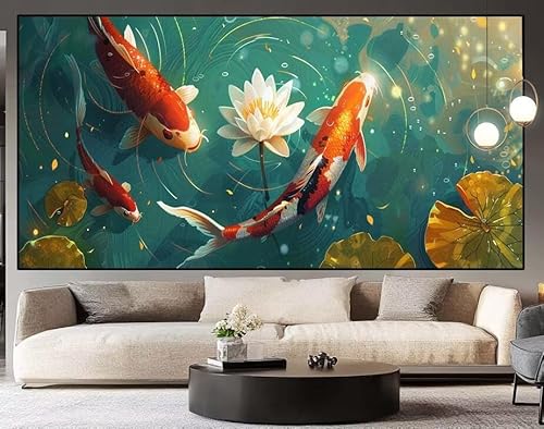 Diamond Painting Groß xxl 100 x 40 cm Koi-Fische Diamant Painting Bilder Erwachsene Malen nach Zahlen Blume DIY Voll Square diamond painting zubehör Set für Wohnzimmer und Schlafzimmer Wanddeko H48 von UDERUI