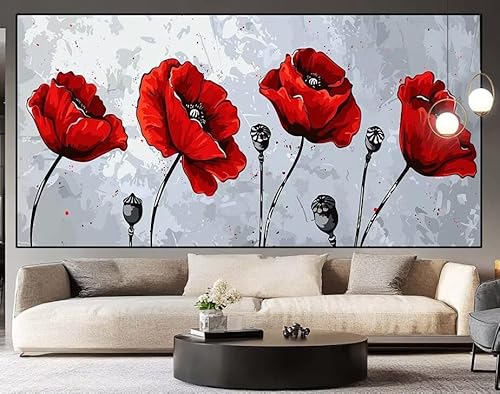 Diamond Painting Groß xxl 100 x 40 cm Mohn Diamant Painting Bilder Erwachsene Malen nach Zahlen Blume DIY Voll Square bohrer diamond painting zubehör Set für Wohnzimmer und Schlafzimmer Wanddeko J68 von UDERUI