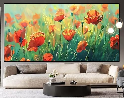 Diamond Painting Groß xxl 100 x 40 cm Mohn Diamant Painting Bilder Erwachsene Malen nach Zahlen Blume DIY Voll Square bohrer diamond painting zubehör Set für Wohnzimmer und Schlafzimmer Wanddeko J69 von UDERUI