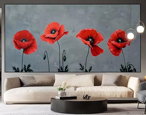 Diamond Painting Groß xxl 100 x 40 cm Mohn Diamant Painting Bilder Erwachsene Malen nach Zahlen Blume DIY Voll Square bohrer diamond painting zubehör Set für Wohnzimmer und Schlafzimmer Wanddeko J63 von UDERUI