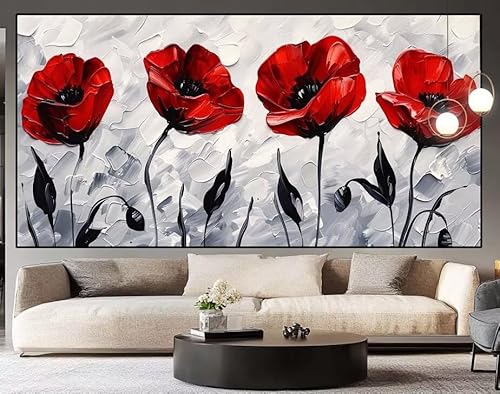 Diamond Painting Groß xxl 100 x 40 cm Mohn Diamant Painting Bilder Erwachsene Malen nach Zahlen Blume DIY Voll Square bohrer diamond painting zubehör Set für Wohnzimmer und Schlafzimmer Wanddeko J66 von UDERUI