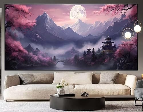 Diamond Painting Groß xxl 100 x 40 cm Mond Diamant Painting Bilder Erwachsene Malen nach Zahlen Landschaft DIY Voll Square diamond painting zubehör Set für Wohnzimmer und Schlafzimmer Wanddeko J75 von UDERUI