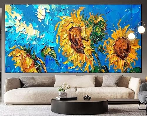 Diamond Painting Groß xxl 100 x 40 cm Sonnenblume Diamant Painting Bilder Erwachsene Malen nach Zahlen Blume DIY Voll Square diamond painting zubehör Set für Wohnzimmer und Schlafzimmer Wanddeko J51 von UDERUI