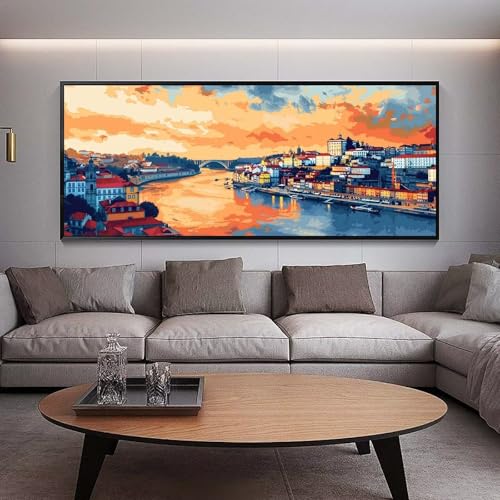 Diamond Painting Groß xxl 100 x 40 cm Sonnenuntergang Diamant Painting Bilder Erwachsene Malen nach Zahlen Stadt DIY Voll Square diamond painting zubehör Set，Wohnzimmer und Schlafzimmer WanddekoC40 von UDERUI