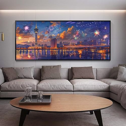 Diamond Painting Groß xxl 100 x 40 cm Stadt Diamant Painting Bilder Erwachsene Malen nach Zahlen Sonnenuntergang DIY Voll Square diamond painting zubehör Set，Wohnzimmer und Schlafzimmer WanddekoB47 von UDERUI