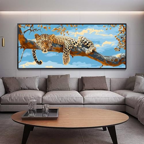 Diamond Painting Groß xxl 100 x 40 cm Tier Diamant Painting Bilder Erwachsene Malen nach Zahlen Leopard DIY Voll Square bohrer diamond painting zubehör Set für Wohnzimmer und Schlafzimmer Wanddeko B36 von UDERUI