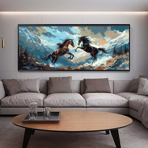 Diamond Painting Groß xxl 100 x 40 cm Tier Diamant Painting Bilder Erwachsene Malen nach Zahlen Pferd DIY Voll Square bohrer diamond painting zubehör Set für Wohnzimmer und Schlafzimmer Wanddeko B95 von UDERUI