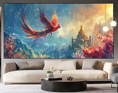 Diamond Painting Groß xxl 100 x 40 cm Tier Diamant Painting Bilder Erwachsene Malen nach Zahlen Phönix DIY Voll Square bohrer diamond painting zubehör Set für Wohnzimmer und Schlafzimmer Wanddeko G5 von UDERUI