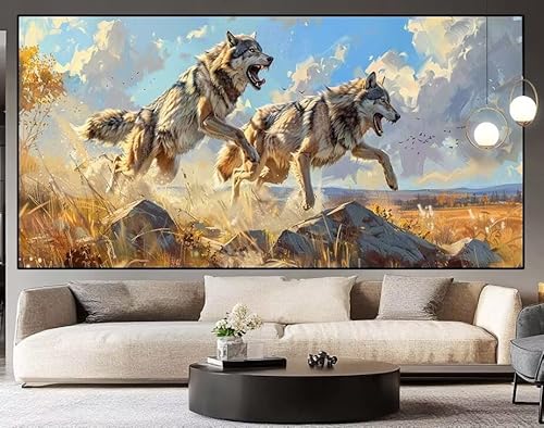 Diamond Painting Groß xxl 100 x 40 cm Tier Diamant Painting Bilder Erwachsene Malen nach Zahlen Wolf DIY Voll Square bohrer diamond painting zubehör Set für Wohnzimmer und Schlafzimmer Wanddeko G8 von UDERUI