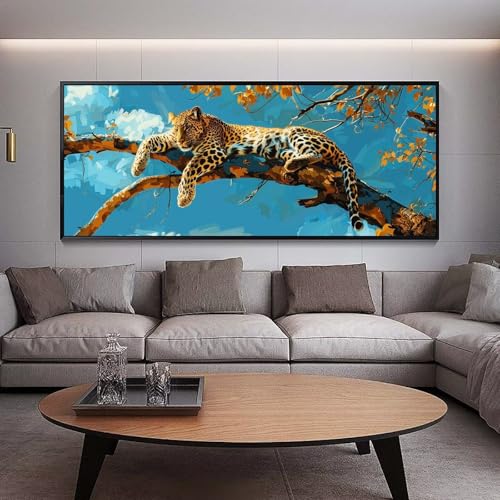 Diamond Painting Groß xxl 100 x 40 cm Tiere Diamant Painting Bilder Erwachsene Malen nach Zahlen Leopard DIY Voll Square diamond painting zubehör Set für Wohnzimmer und Schlafzimmer Wanddeko A97 von UDERUI