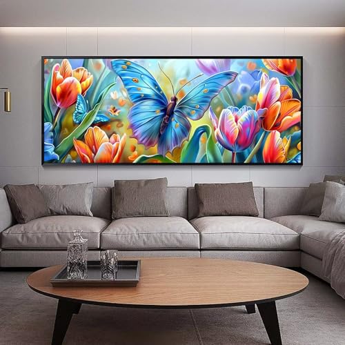 Diamond Painting Groß xxl 100 x 40 cm Tulpe Diamant Painting Bilder Erwachsene Malen nach Zahlen Schmetterling DIY Voll Round diamond painting zubehör Set für Wohnzimmer und Schlafzimmer Wanddeko B22 von UDERUI