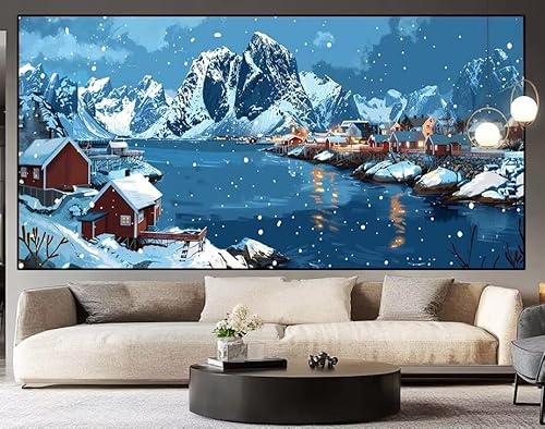 Diamond Painting Groß xxl 100 x 40 cm Winter Diamant Painting Bilder Erwachsene Malen nach Zahlen Kleine Stadt DIY Voll Square diamond painting zubehör Set für Wohnzimmer und Schlafzimmer Wanddeko G3 von UDERUI