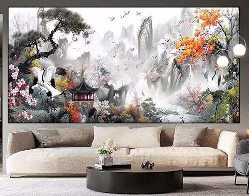 Diamond Painting Groß xxl 100 x 40 cm chinesisch Diamant Painting Bilder Erwachsene Malen nach Zahlen Garten DIY Voll Square diamond painting zubehör Set für Wohnzimmer und Schlafzimmer Wanddeko J99 von UDERUI