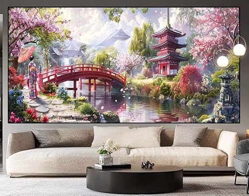 Diamond Painting Groß xxl 100 x 40 cm japanisch Diamant Painting Bilder Erwachsene Malen nach Zahlen Terrasse DIY Voll Square diamond painting zubehör Set für Wohnzimmer und Schlafzimmer Wanddeko I97 von UDERUI