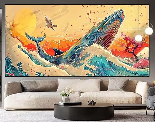 Diamond Painting Groß xxl 100 x 40 cm japanisch Diamant Painting Bilder Erwachsene Malen nach Zahlen Wal DIY Voll Square diamond painting zubehör Set für Wohnzimmer und Schlafzimmer Wanddeko I89 von UDERUI