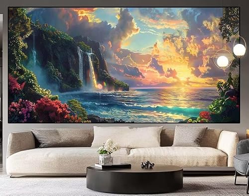 Diamond Painting Groß xxl 100x40 cm Sonnenuntergang Diamant Painting Bilder Erwachsene Malen nach Zahlen Fallen DIY Voll Square diamond painting zubehör Set für Wohnzimmer und Schlafzimmer Wanddeko I6 von UDERUI