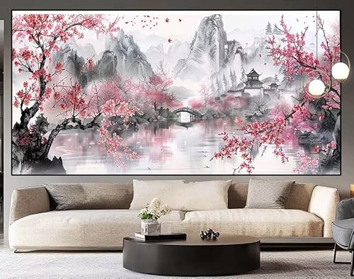 Diamond Painting Groß xxl 100x40 cm chinesisch Diamant Painting Bilder Erwachsene Malen nach Zahlen Landschaft DIY Voll Square diamond painting zubehör Set für Wohnzimmer und Schlafzimmer Wanddeko J96 von UDERUI